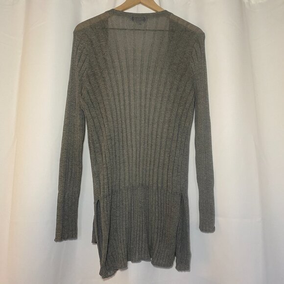 Simply Vera Vera Wang Duster Cardigan Sweater Womens L Gray Sequins Ribbed EUC - Picture 2 of 12